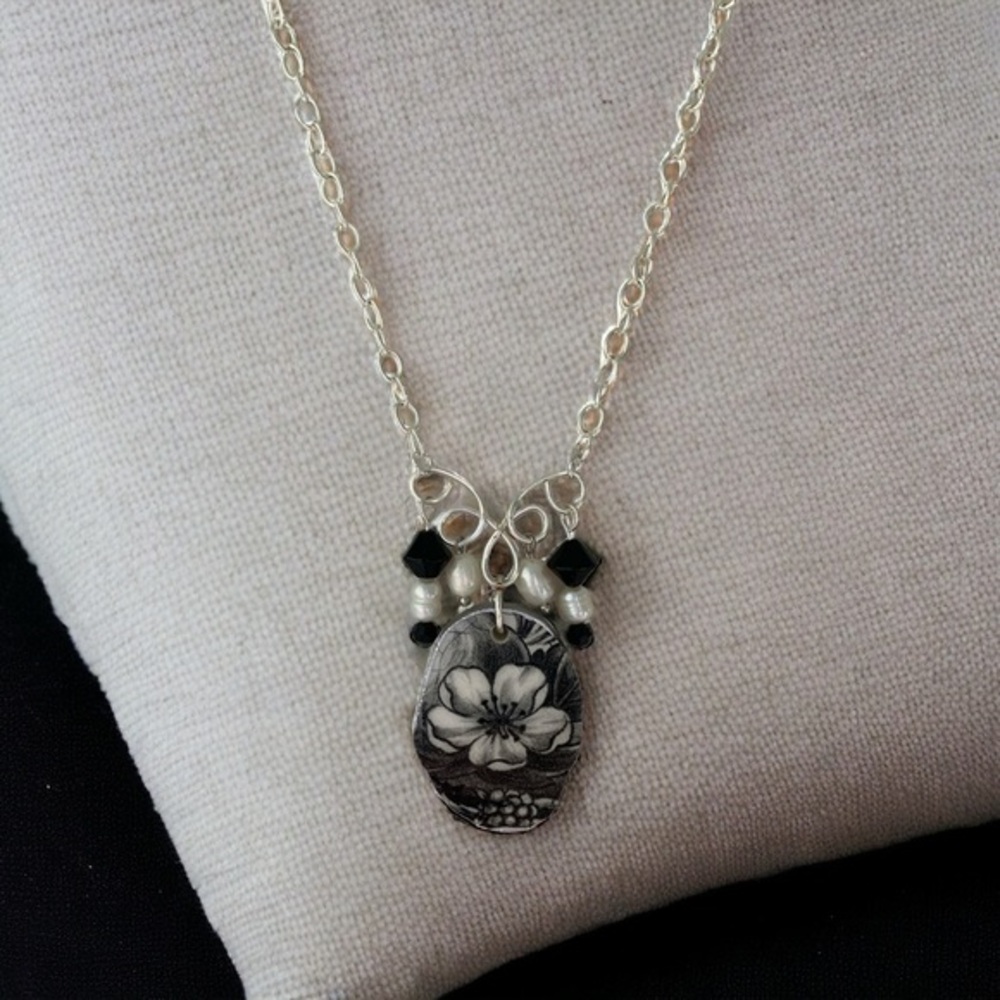 One of a kind broken china pendant